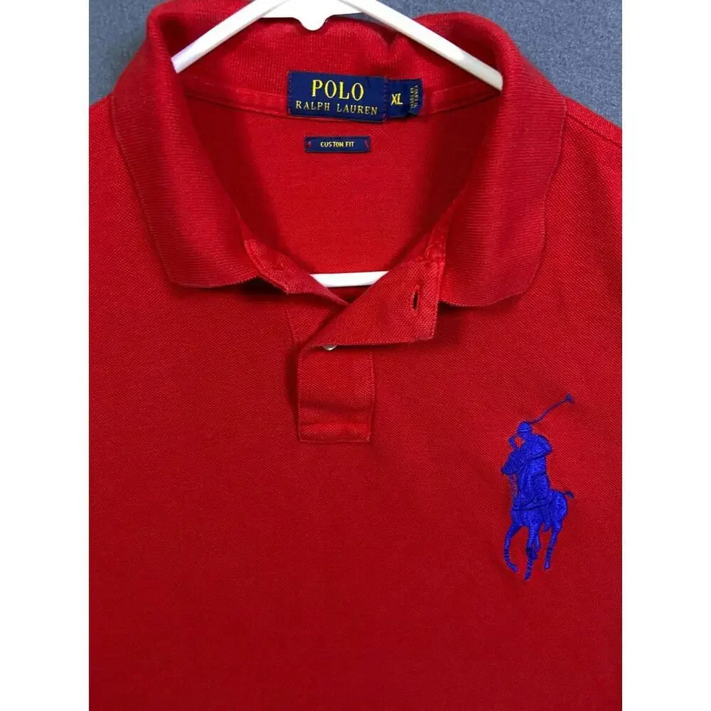Polo Ralph Lauren Polo Shirt Men XL Custom Fit Red High Low Hem Golf Rugby 23.5